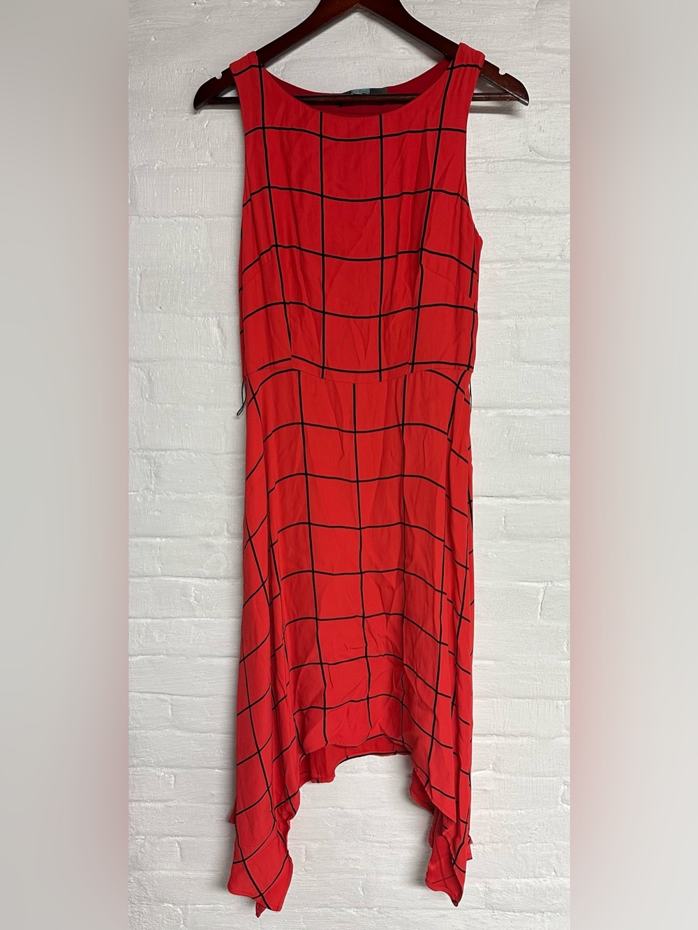Eva Franco Red Windowpane Asymmetrical Dress